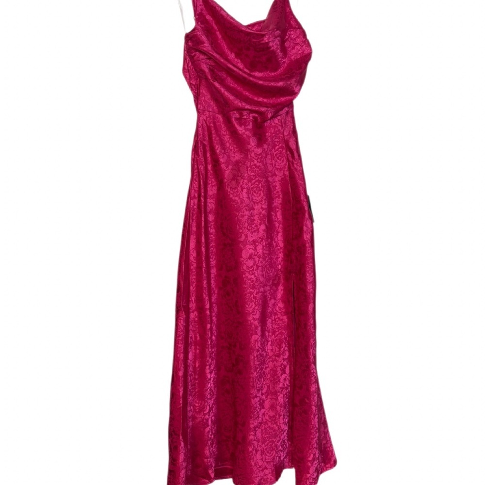 Stunning Formal Radiance Hot Pink Satin Jacquard Cowl Midi Dress, NWT, Size XS - Picture 4 of 15